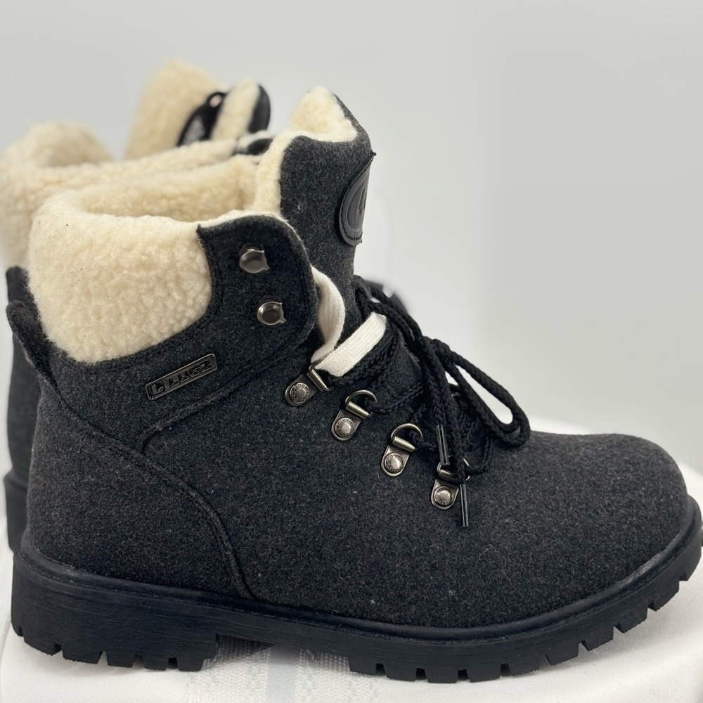 Lugz Women's Charcoal Wool Lace-Up Winter Boots with Cream Shearling Collar